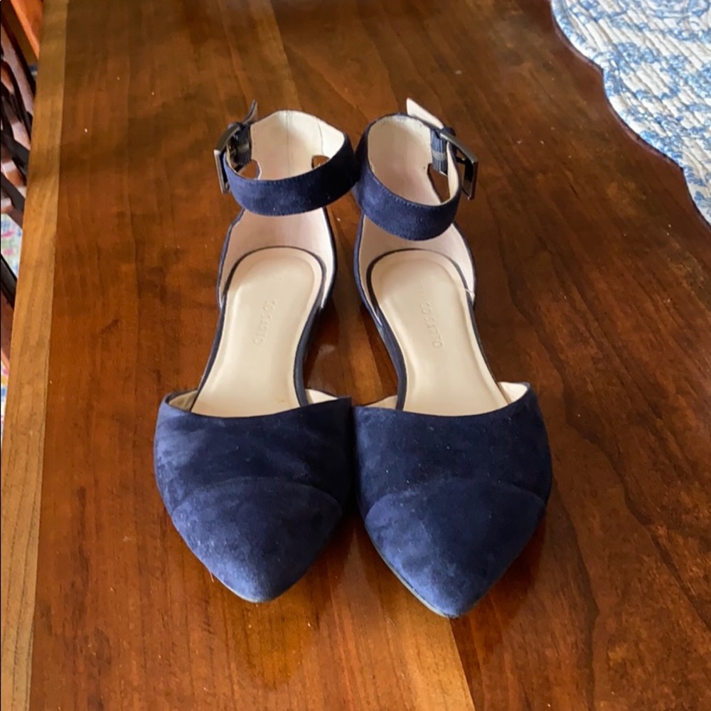 Franco Sarto Navy Suède ankle strap flats.